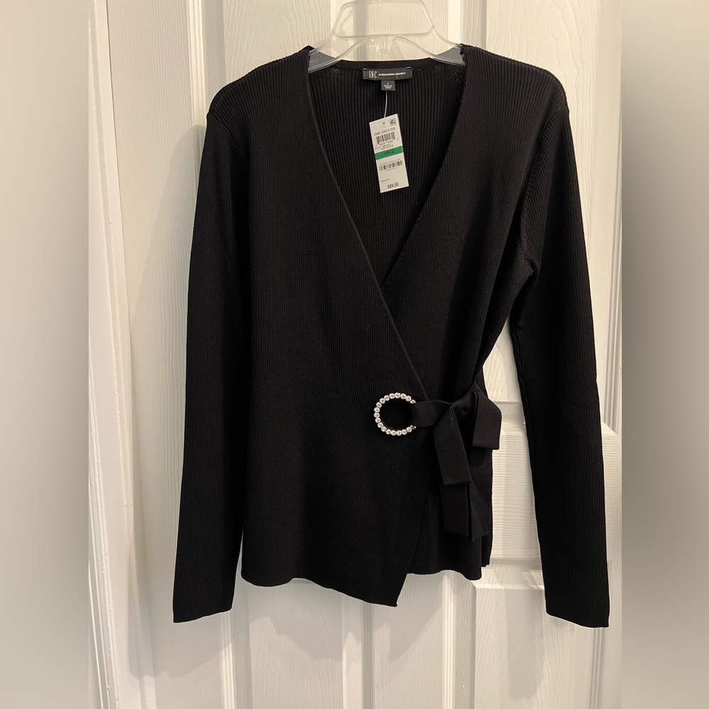 NWT INC International Concepts Stretch Sweater with Rhinestone Accent - L